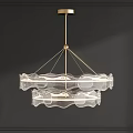 Contemporary Transparent Glass Chandelier With Double Layer Wavy Design And Gold Metal Frame