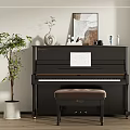 Cozy Piano Room With Black Piano Brown Bench And Decorations