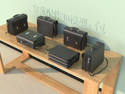 3D Models of Wearable Accessory Bags with Multiple Styles on Wooden Table 3d model