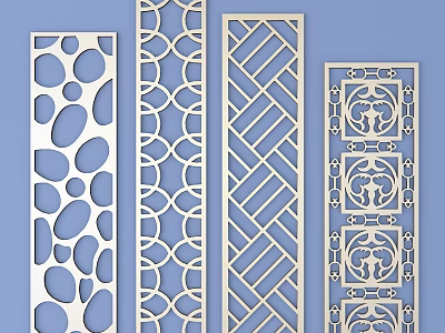 Wooden Carved Lattice Window Panels With Various Decorative Patterns For Interior Design 3d model