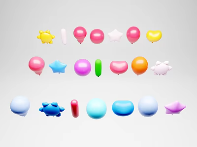 Colorful Assorted Shaped Decorative Balloons With Star Heart And Round Designs 3d model