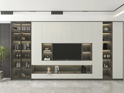 Modern TV Wall Cabinet Design With White Panels Storage Space And Display Shelves 3d model