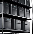 Black Metal Storage Shelving Unit With Multiple Layers And Storage Boxes For Organization 3d model
