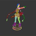 Anime Female Character Statue With Blue Twin Tails Purple Outfit And Weapon