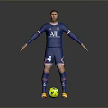 Man in PSG Soccer Jersey with Number 4 Standing on Gray Background and Yellow Ball