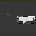 White Gray Mobile Industrial Equipment with Long Conveyor Belt Black Top Warning Stripes on Wheels