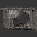 Ancient Stone Archway Structure With Iron Gate Pillars Cobwebs And Debris 3d model