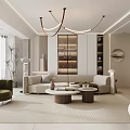 Modern Living Dining Room Interior With Open Layout Marble Partitions And White Storage Cabinets