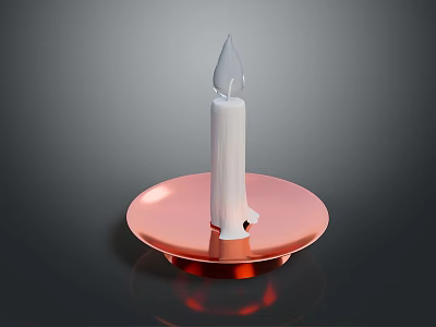 Decorative White Candle On Round Copper Tray For Home Decoration And Use 3d model