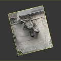 Industrial Mechanical Equipment Setup On Concrete Platform With Brick Wall Background And Metal Pipes