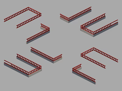 Red Railings Design With Various Shapes And Structural Styles For Safety 3d model