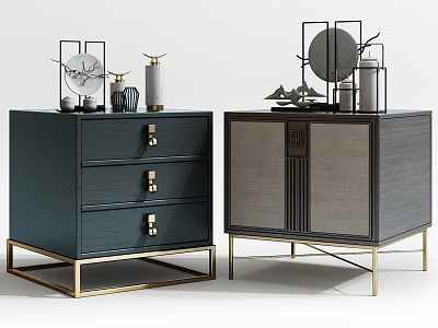 Elegant Modern Bedside Tables with Drawers Metal Legs and Decorative Accents Design 3d model