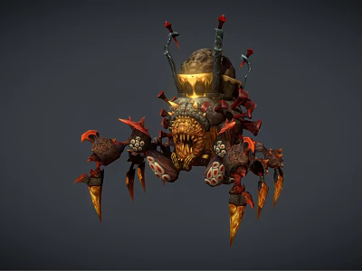 Fantasy Character Spider Like Creature With Red Gold Armor Spiked Limbs And Weapons 3d model