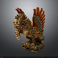 Colorful Mythical Creature Sculpture With Dragon Head Phoenix Wings Intricate Decorations And Ornate Base