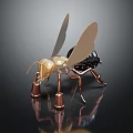 Gold and Black Ant With Wings Standing On Shiny Black Surface With Reflection