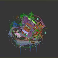 Abstract Miniature Landscape Inside Sphere with Colorful Buildings Trees and Roads