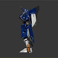 Futuristic Blue White Orange Mecha Game Movie Character With Sharp Head And Armor