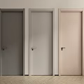 Modern Hinged Doors in Different Colors Arranged in Row with Herringbone Floor