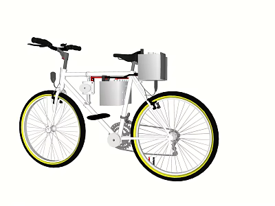 White City Bicycle With Yellow Rims And Storage Boxes For Daily Commuting Use 3d model