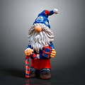 Christmas Gnome Figure With Blue Red Hat White Beard Holding Candy Cane And Gift Box