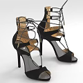Black Open Toe High Heels With Lace Up Design And Stiletto Heels