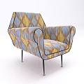Colorful Geometric Patterned Accent Chair With Curved Arms And Metal Legs