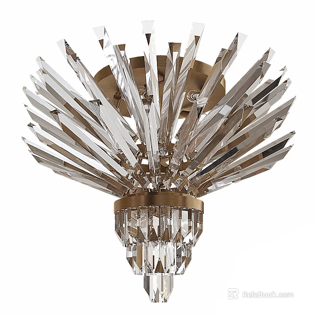 Elegant Modern Crystal Chandelier With Radiant Clear Crystal Spikes And Golden Metal Base 3d model 