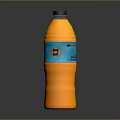 Orange Fruit Drink Bottle With Black Cap And Blue Label On Dark Background