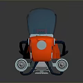 Modern Futuristic Red Motorcycle with Blue Windshield Silver Exhaust Pipe Black Accents on Reflective Surface