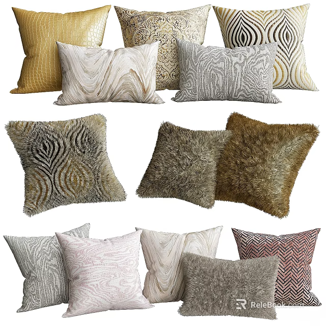 Decorative Throw Pillows With Assorted Textures And Neutral Toned Fabric Designs 3d model