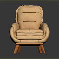 Light Orange Fabric Single Sofa With Armrest And Wooden Legs Design