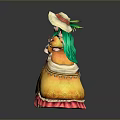 Game And Movie Character With Green Long Hair Yellow Dress Pink Hem Holding Scepter Hat