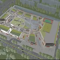 Aerial View Plan of Modern Comprehensive Development with Buildings River Green Spaces and Roads