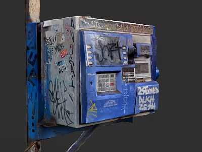 Old Blue ATM Machine Covered With Graffiti And Street Art Details 3d model