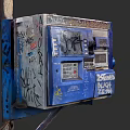 Old Blue ATM Machine Covered With Graffiti And Street Art Details