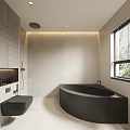 Modern Bathroom Interior With Double Sinks Large Mirror Bathtub And Window 3d model