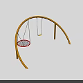 Outdoor Playground Equipment with Wooden Arched Frame Featuring Red Mesh Swing and Yellow Board Swing