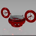 Red Space Exploration Craft with Transparent Dome and Circular Red Side Modules 3d model