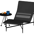 Modern Black Lounge Chair Metal Frame Gray Cushion With Side Table Blue Cup Orange