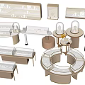 Modern Jewelry Store Interior With Elegant Display Cases And Circular Counters 3d model