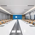 Modern Conference Room Interior Design With Long Table Beige Chairs And Blue Projection Screen
