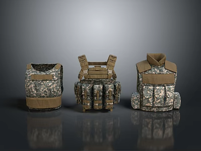 Tactical Vests With Camouflage Patterns And Brown Straps In Different Designs 3d model