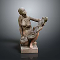 Artistic Kneeling Woman Sculpture Holding Flowers With Intricate Details And Square Stone Base