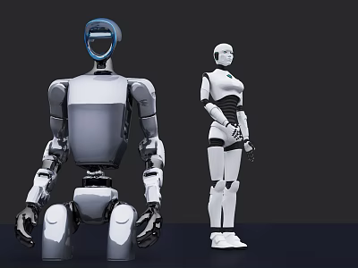 Humanoid Robot Game Movie Characters With Gray Silver Design And White Black Female Form 3d model