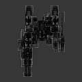 Yellow Mechanical Warrior Creature With Heavy Gun Blue Head Modules And Armor