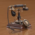 Vintage Rotary Dial Telephone With Wooden Base And Metal Parts As Daily Use Electrical Appliance