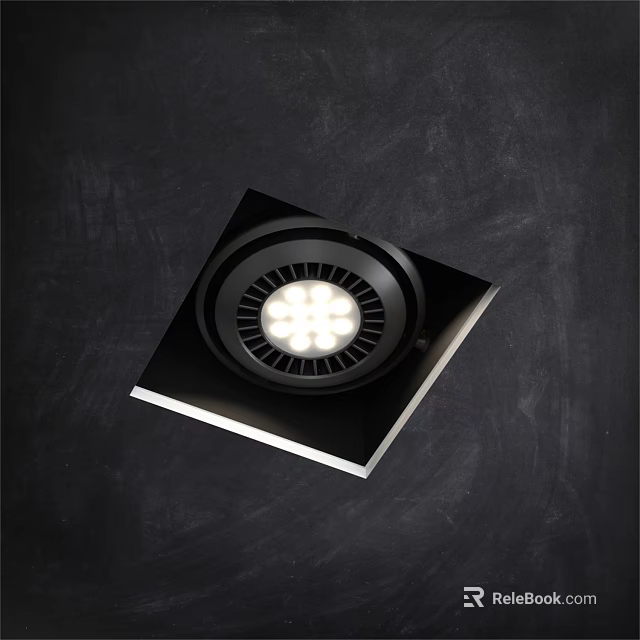 Modern Square Black LED Recessed Ceiling Light With Round Light Panel 3d model 