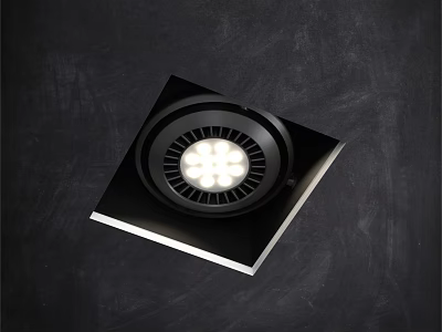 Modern Square Black LED Recessed Ceiling Light With Round Light Panel 3d model