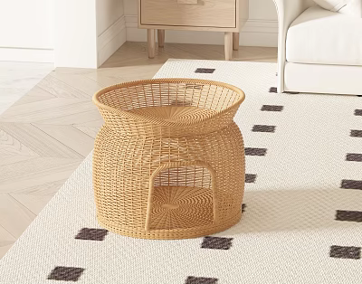 Natural Rattan Side Table For Living Room Decor 3d model