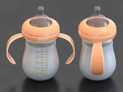 BERO Baby Bottles With Orange Lids Handles Gray Bodies And Measurement Markings 3d model